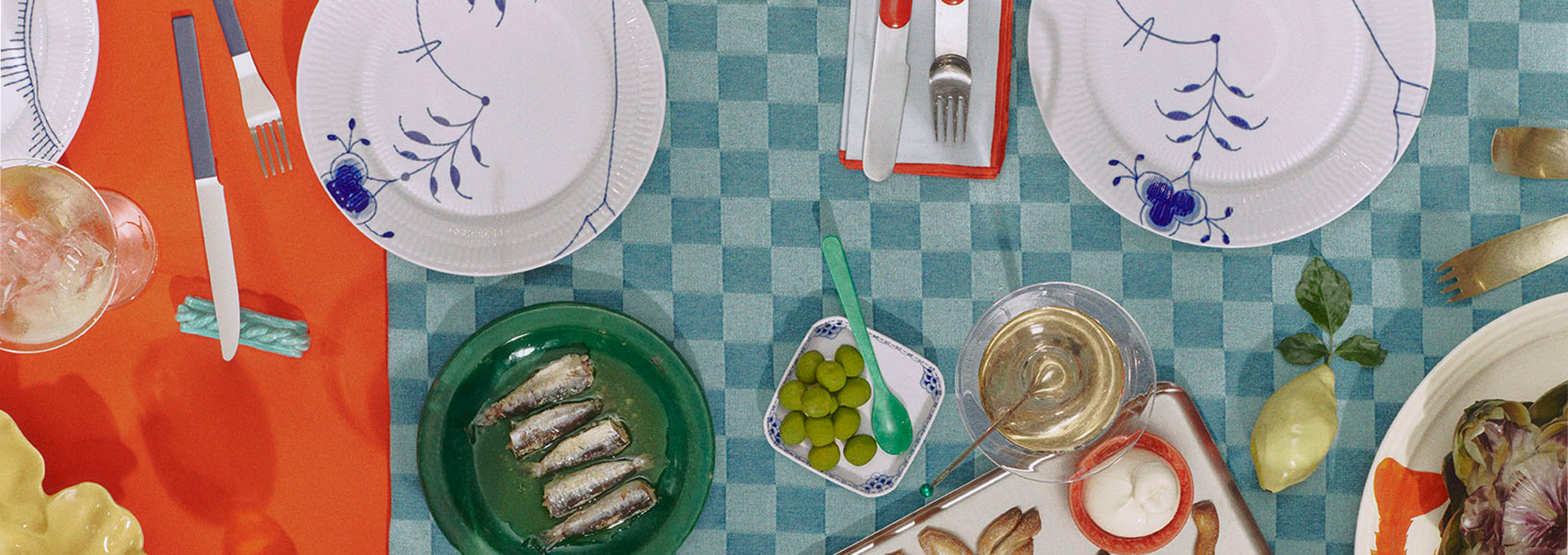 A Colorful table set with Blue Fluted Mega
